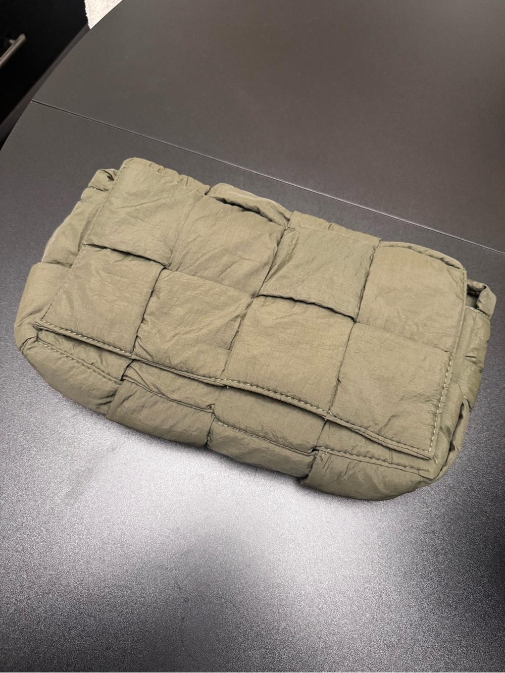 Quilted Olive Green Puffer Clutch